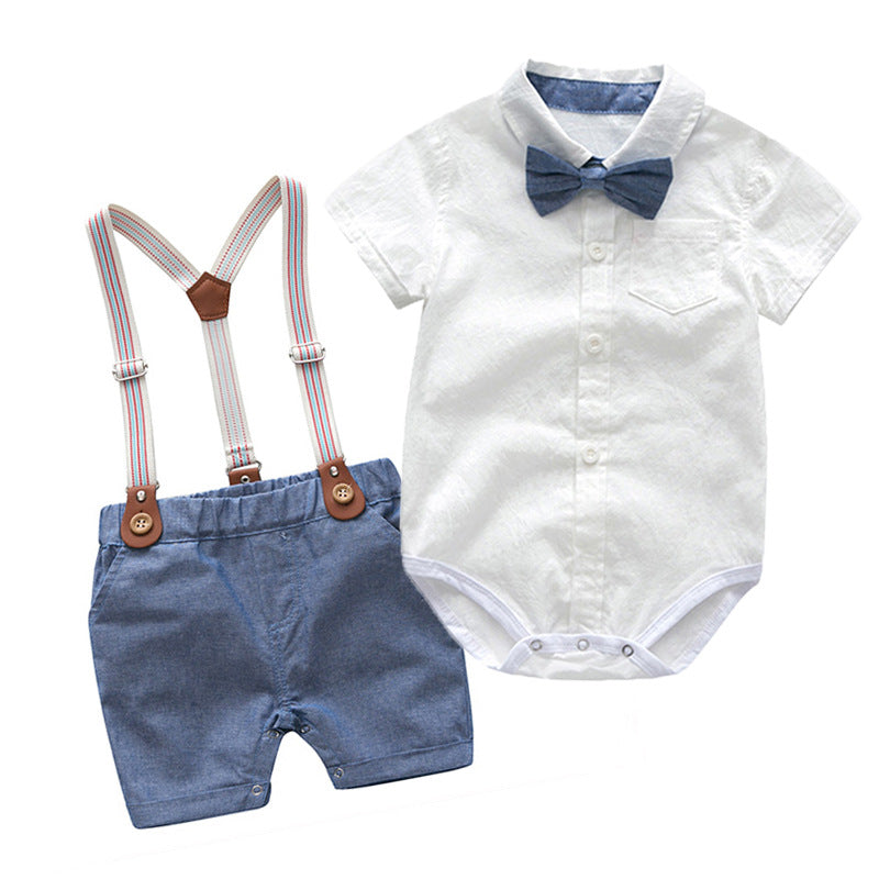 summer boy baby gentleman suit baby romper overalls two-piece british style handsome clothing