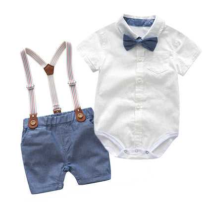 Summer Boy Baby Gentleman Suit Baby Romper Overalls Two-Piece British Style Handsome Clothing