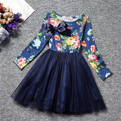 Dot Long Sleeve Dress For Girls Clothing Child Costume Baby Girl Clothing Teenager School Daily Wear Sashes Kids Casual Clothes