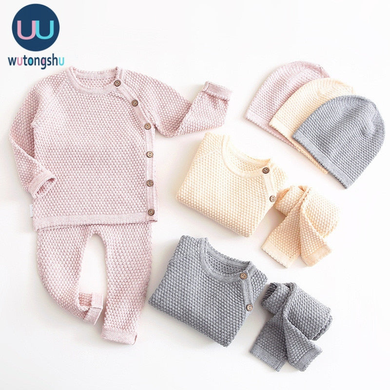 baby boy girl clothes sets spring autumn solid newborn baby girl clothing long sleeve tops + pants outfits casual baby pajamas  no hat