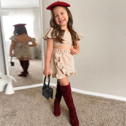 Children's Wear Girls' Suit Ins Style Children's Wear Girls' Lantern Sleeve Short Skirt Two-Piece Set