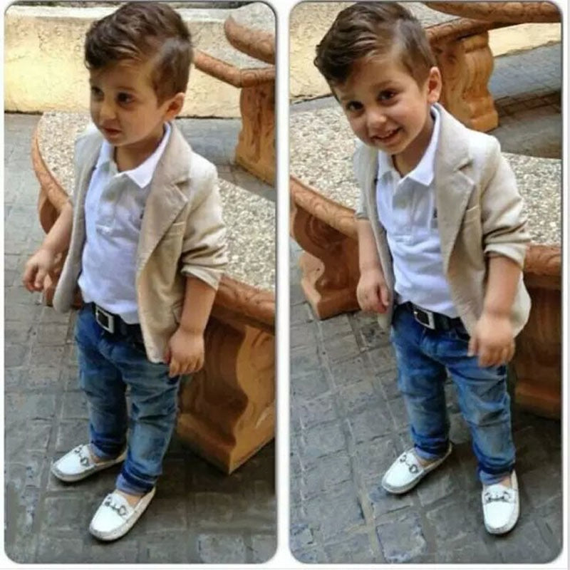 arrival boys clothes set 3 pcs jacket + t + jeans kids european style loose-fitting costumes children's clothing