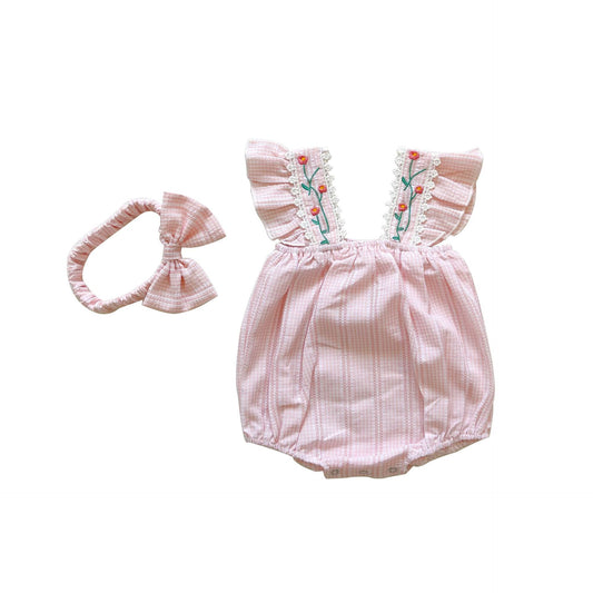 Summer Baby Bodysuit Sleeveless Romper Plaid Jacquard Clothes