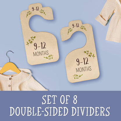 8 Pack Wooden Baby Hangers Nursery Closet Clothes Size Divider Double Sided Wooden Closet Divider
