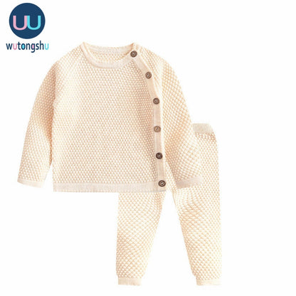 Baby Boy Girl Clothes Sets Spring Autumn Solid Newborn Baby Girl Clothing Long Sleeve Tops + Pants Outfits Casual Baby Pajamas  No hat