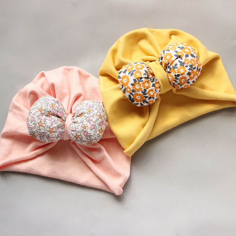 baby hat spring and autumn head protection fontanelle cap broken flower bow baby head cap cute warm baby indian hat