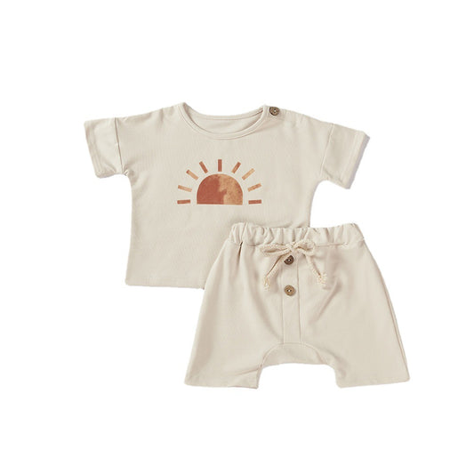 Ins Boys And Girls Ice Cream Sun Print Summer Cotton Suit Two-Piece Baby Loose Suit