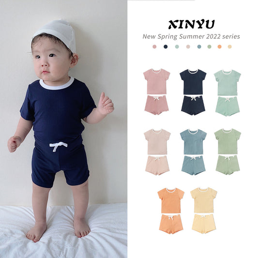 Summer Children's Ice Silk Cotton Short Sleeve Suit 2 Piece Sports Clothes Baby Thin Home Clothes