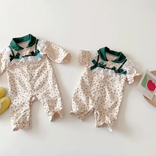 Baby jumpsuit spring and autumn romper girl baby lace outing suit newborn cotton thin section