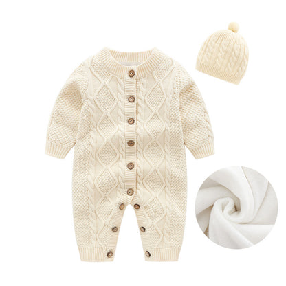 Baby Sweater Fried Dough Twist Knitting Romper Baby One-Piece Sweater Newborn Sweater Knitting Crawling Suit