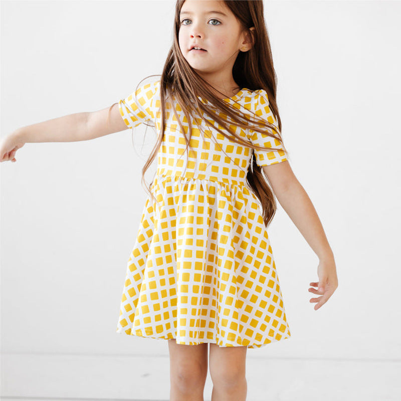 children's clothing new girls checkered print fashion casual summer fashion style dress