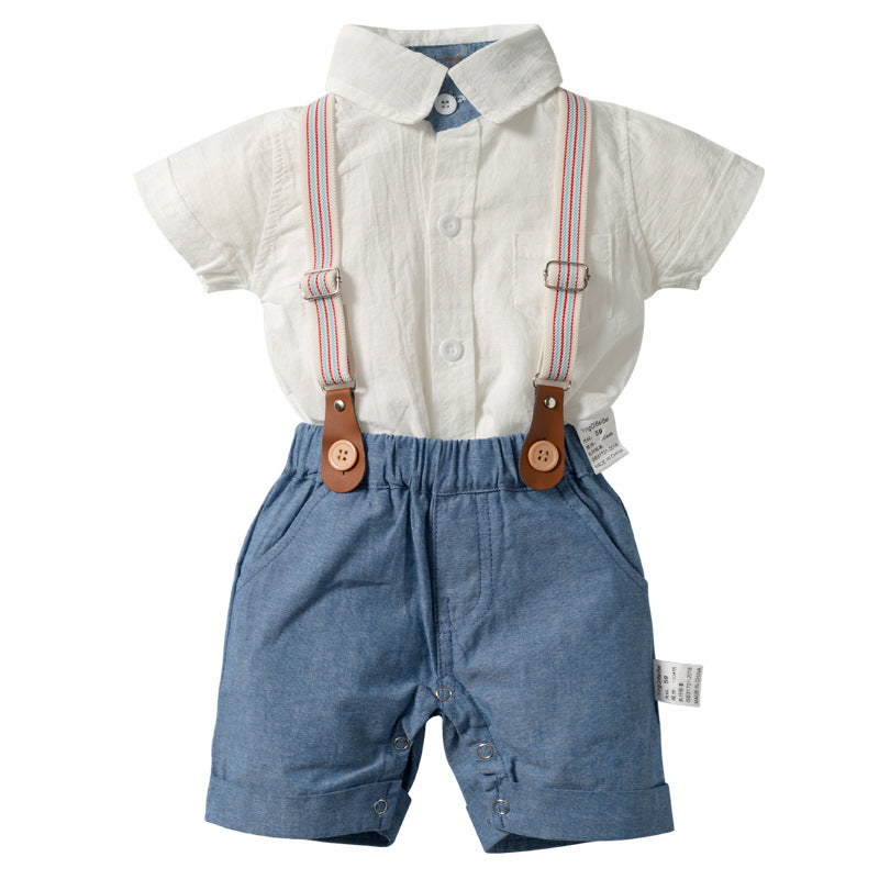 summer boy baby gentleman suit baby romper overalls two-piece british style handsome clothing