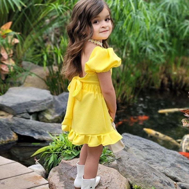 children's wear girls' suit ins style children's wear girls' lantern sleeve short skirt two-piece set