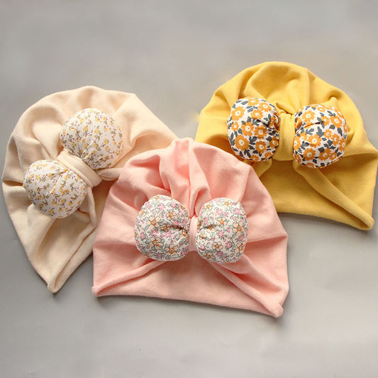 Baby Hat Spring And Autumn Head Protection Fontanelle Cap Broken Flower Bow Baby Head Cap Cute Warm Baby Indian Hat