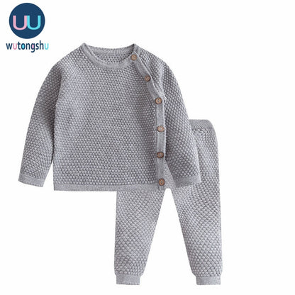 Baby Boy Girl Clothes Sets Spring Autumn Solid Newborn Baby Girl Clothing Long Sleeve Tops + Pants Outfits Casual Baby Pajamas  No hat