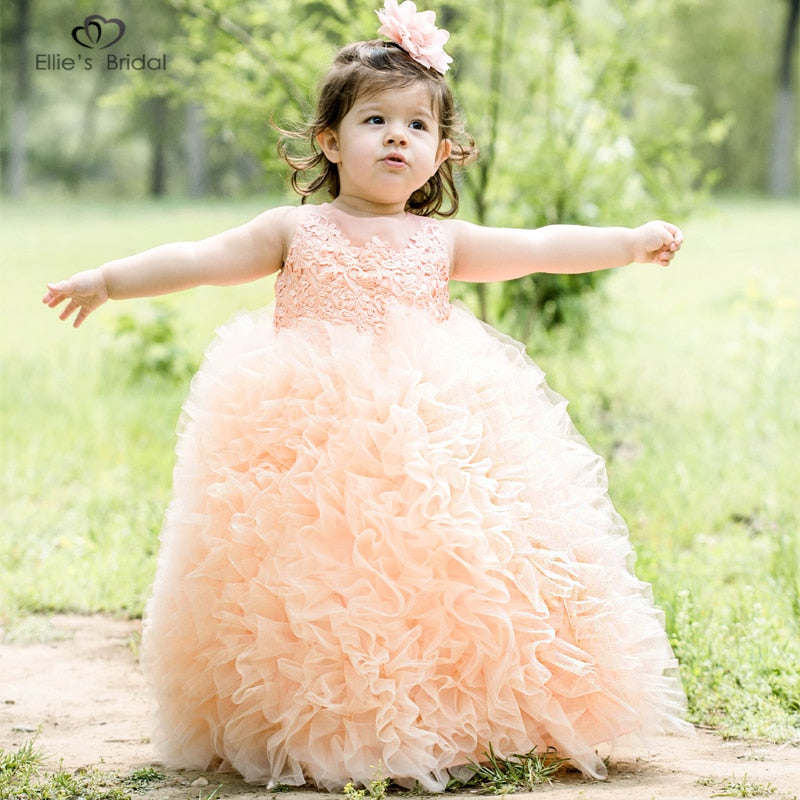 ellies bridal girls princess pageant dress tulle ruffles tiered evening party kids ball gowns crystal bow first communion dress