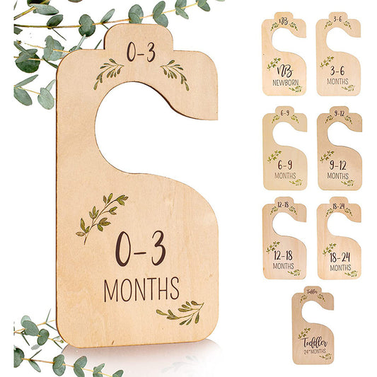 8 Pack Wooden Baby Hangers Nursery Closet Clothes Size Divider Double Sided Wooden Closet Divider
