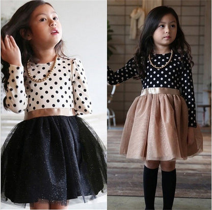 Dot Long Sleeve Dress For Girls Clothing Child Costume Baby Girl Clothing Teenager School Daily Wear Sashes Kids Casual Clothes