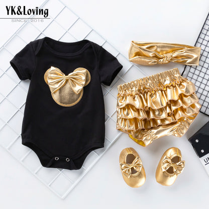 Children's Clothing Baby Clothes Trend Brand Rompers Pants Suit Summer Baby Romper Shorts 4-Piece Set Trend