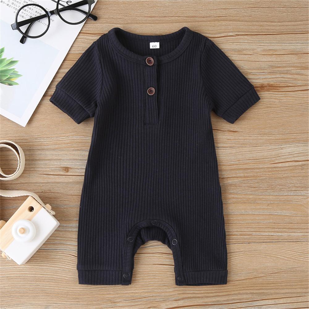 0-18m baby summer clothing baby boy girl infant short sleeve romper jumpsuit cotton outfits set ribbed solid clothes 5 color