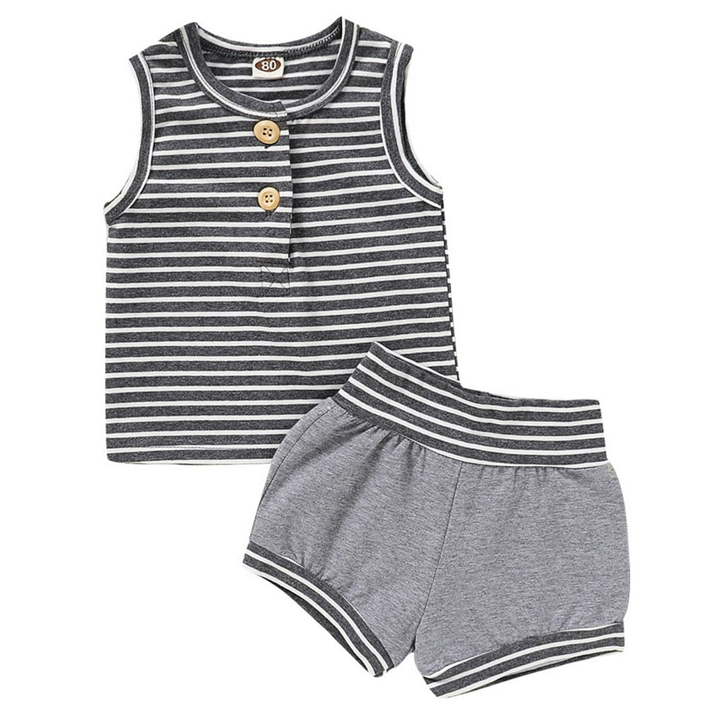 summer baby shorts set for girls boys newborn clothes 2pcs bottom vest+striped shorts sleeveless