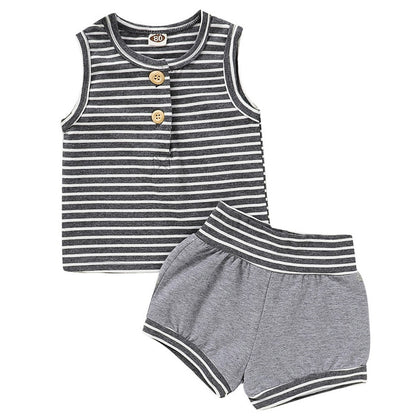 Summer Baby Shorts Set For Girls Boys Newborn Clothes 2Pcs Bottom Vest+Striped Shorts Sleeveless