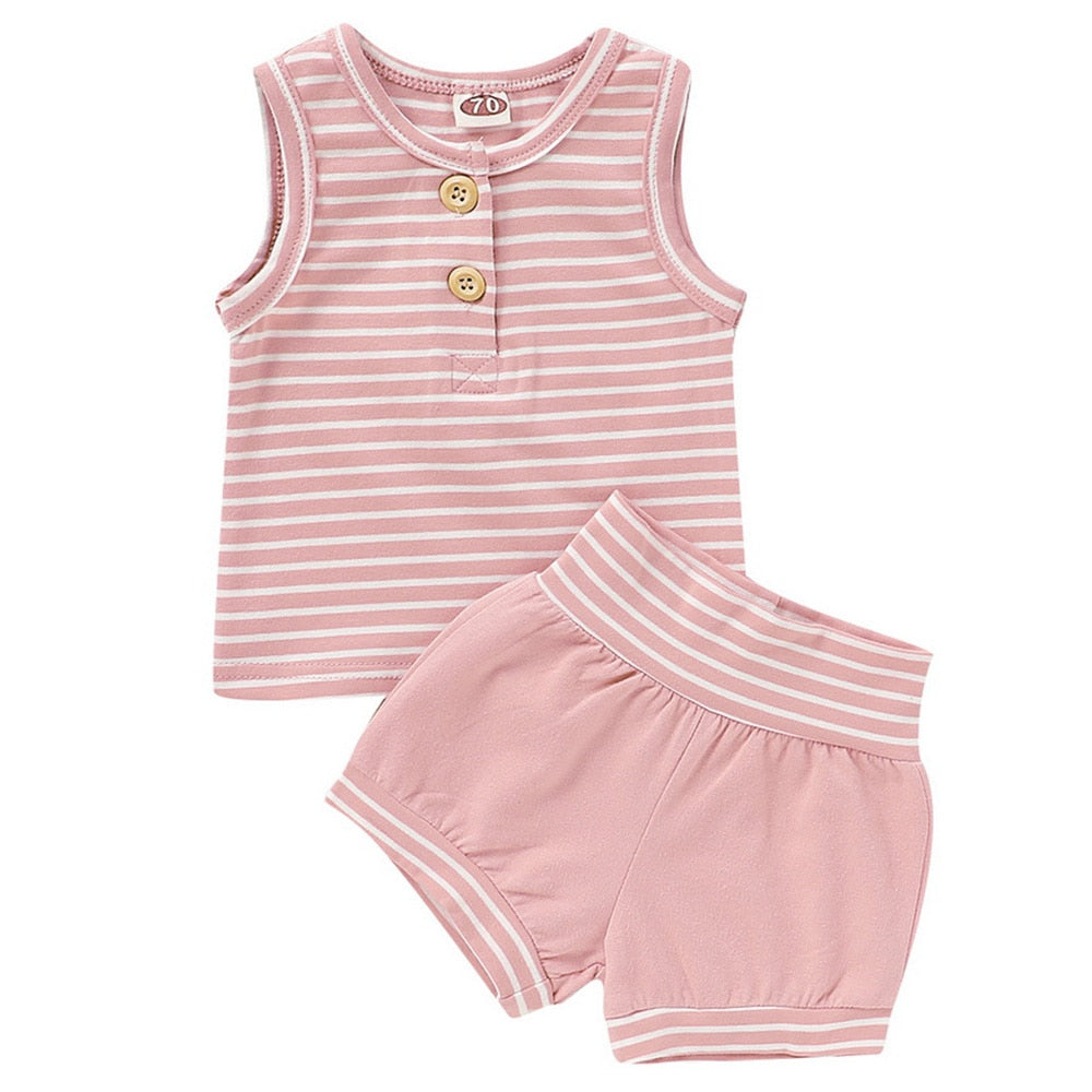 summer baby shorts set for girls boys newborn clothes 2pcs bottom vest+striped shorts sleeveless