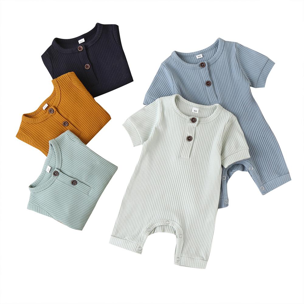 0-18m baby summer clothing baby boy girl infant short sleeve romper jumpsuit cotton outfits set ribbed solid clothes 5 color