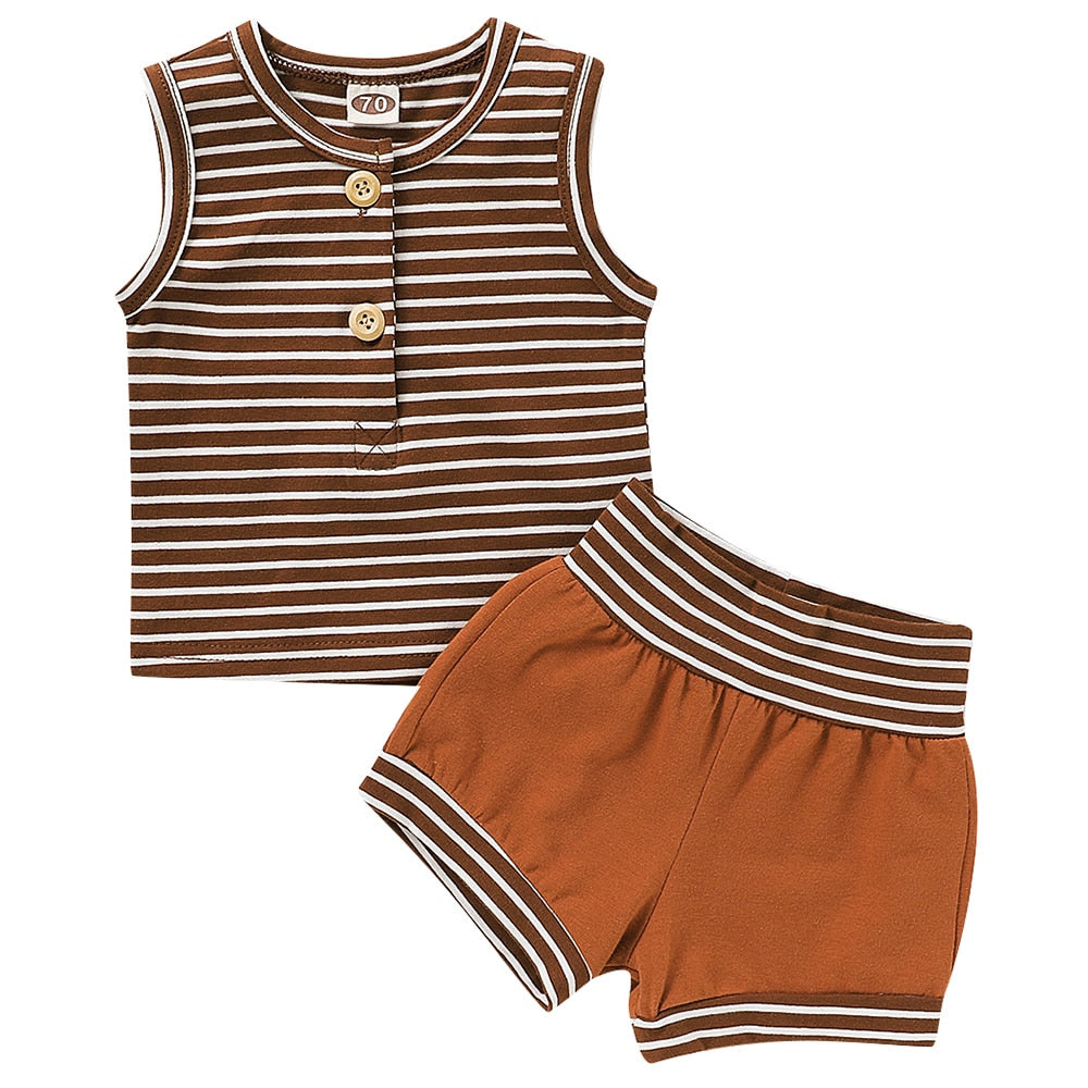 summer baby shorts set for girls boys newborn clothes 2pcs bottom vest+striped shorts sleeveless