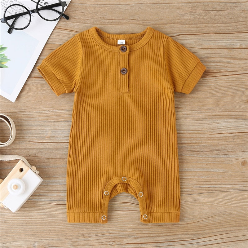 0-18m baby summer clothing baby boy girl infant short sleeve romper jumpsuit cotton outfits set ribbed solid clothes 5 color