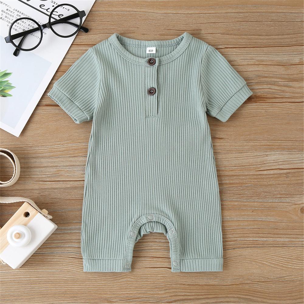 0-18m baby summer clothing baby boy girl infant short sleeve romper jumpsuit cotton outfits set ribbed solid clothes 5 color