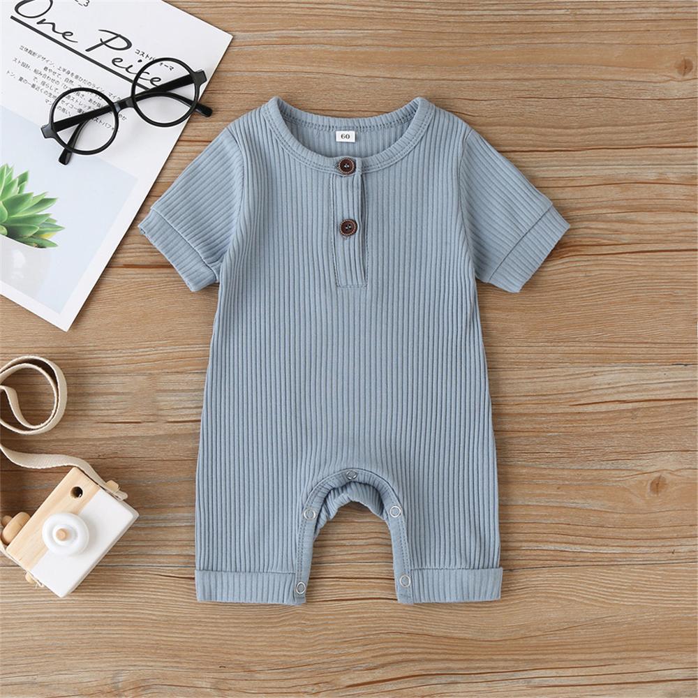 0-18m baby summer clothing baby boy girl infant short sleeve romper jumpsuit cotton outfits set ribbed solid clothes 5 color