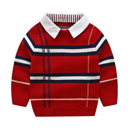 Boy's Plaid Jacquard Sweater