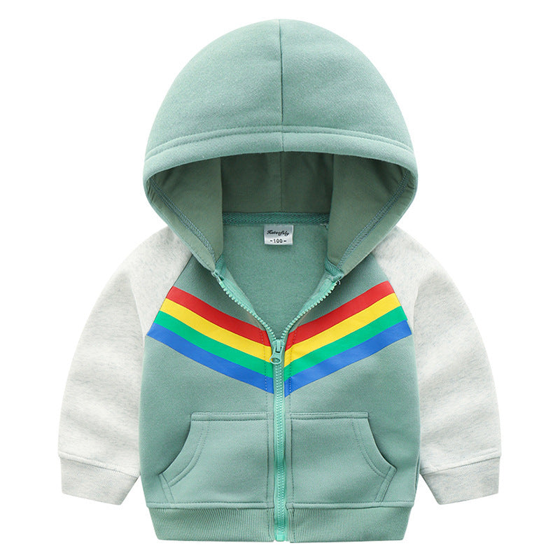 boy's print rainbow zipper hoodie