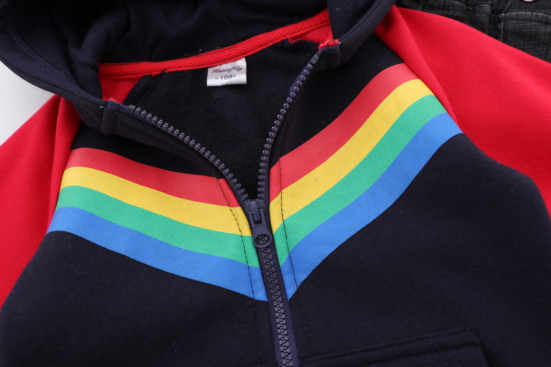 boy's print rainbow zipper hoodie