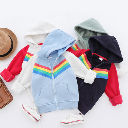 Boy's Print Rainbow Zipper Hoodie