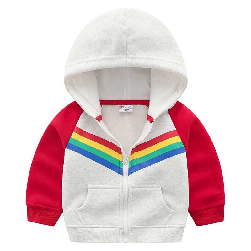 boy's print rainbow zipper hoodie