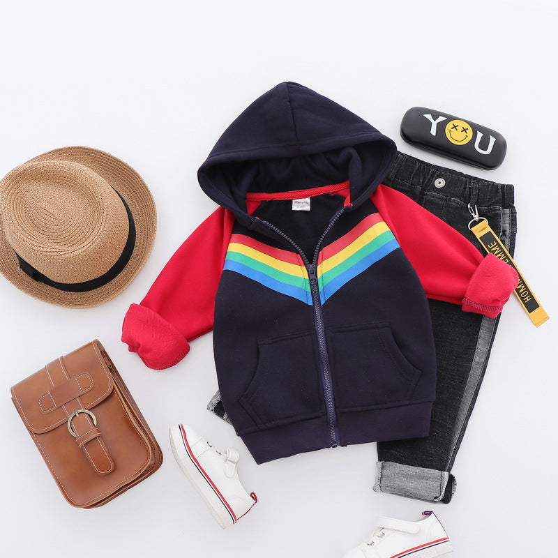 boy's print rainbow zipper hoodie