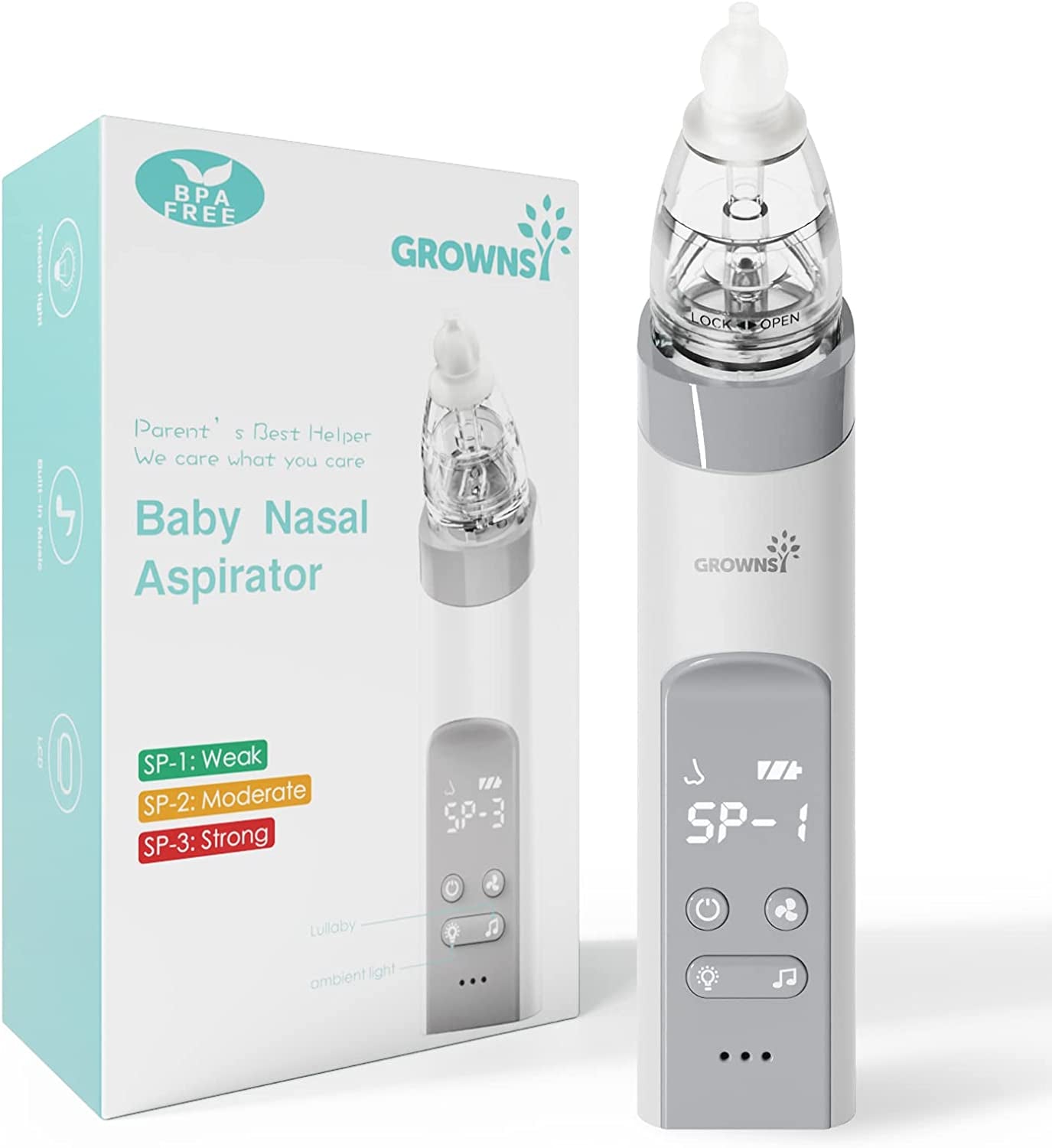 nasal aspirator for baby,automatic nose cleaner with 3 silicone tips, adjustable suction level, music and light soothing function, safe and comform