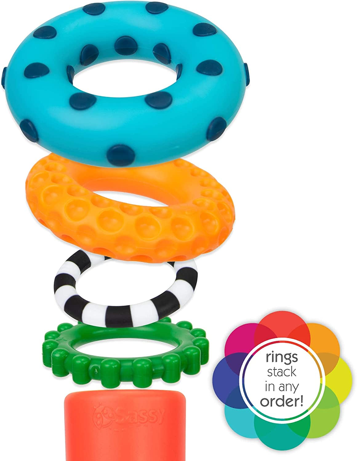 "colorful circle stacking rings: fun and educational toy for ages 6+ months - 9 piece set"