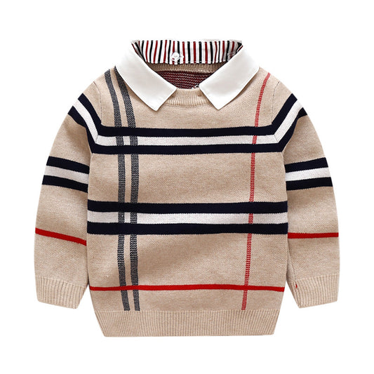 Boy's Plaid Jacquard Sweater
