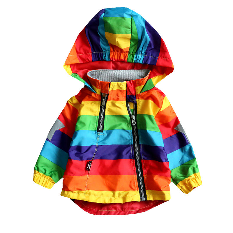 striped hooded zipper coats