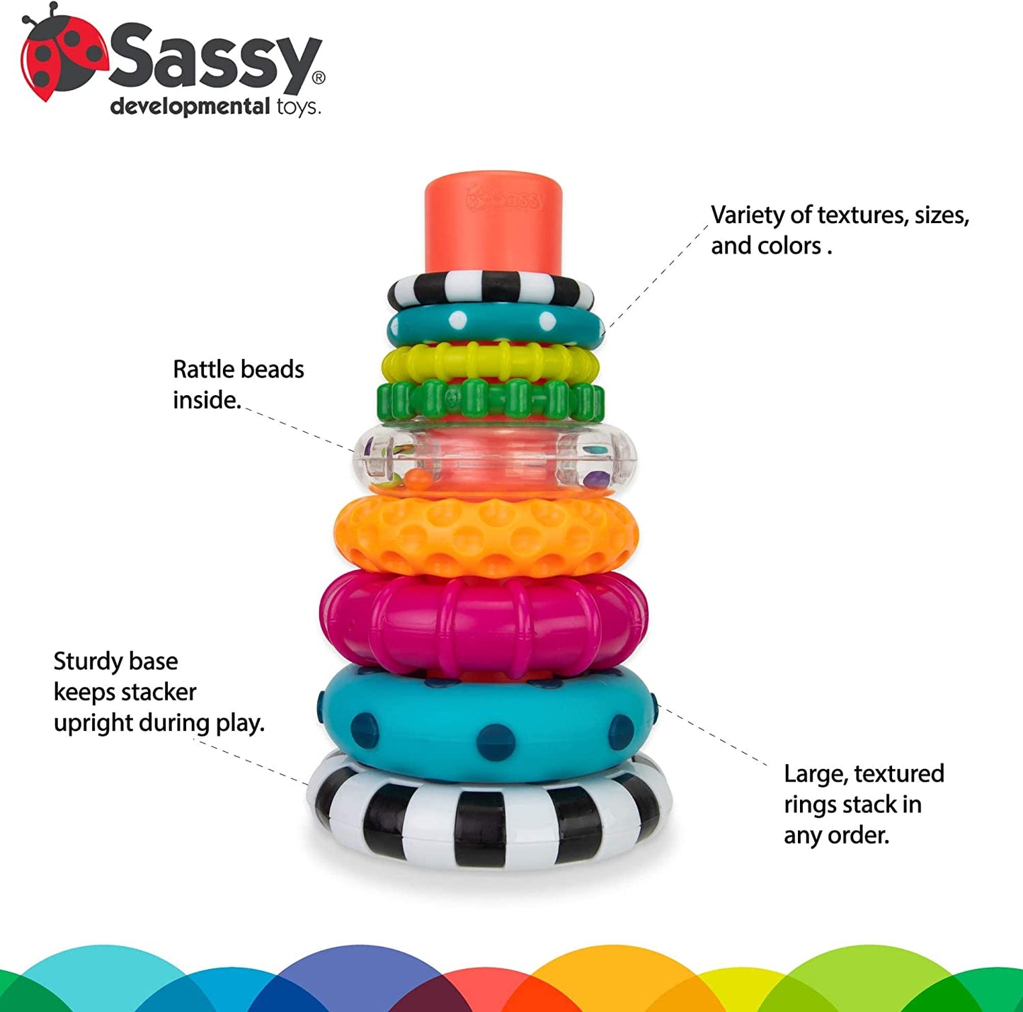 "colorful circle stacking rings: fun and educational toy for ages 6+ months - 9 piece set"