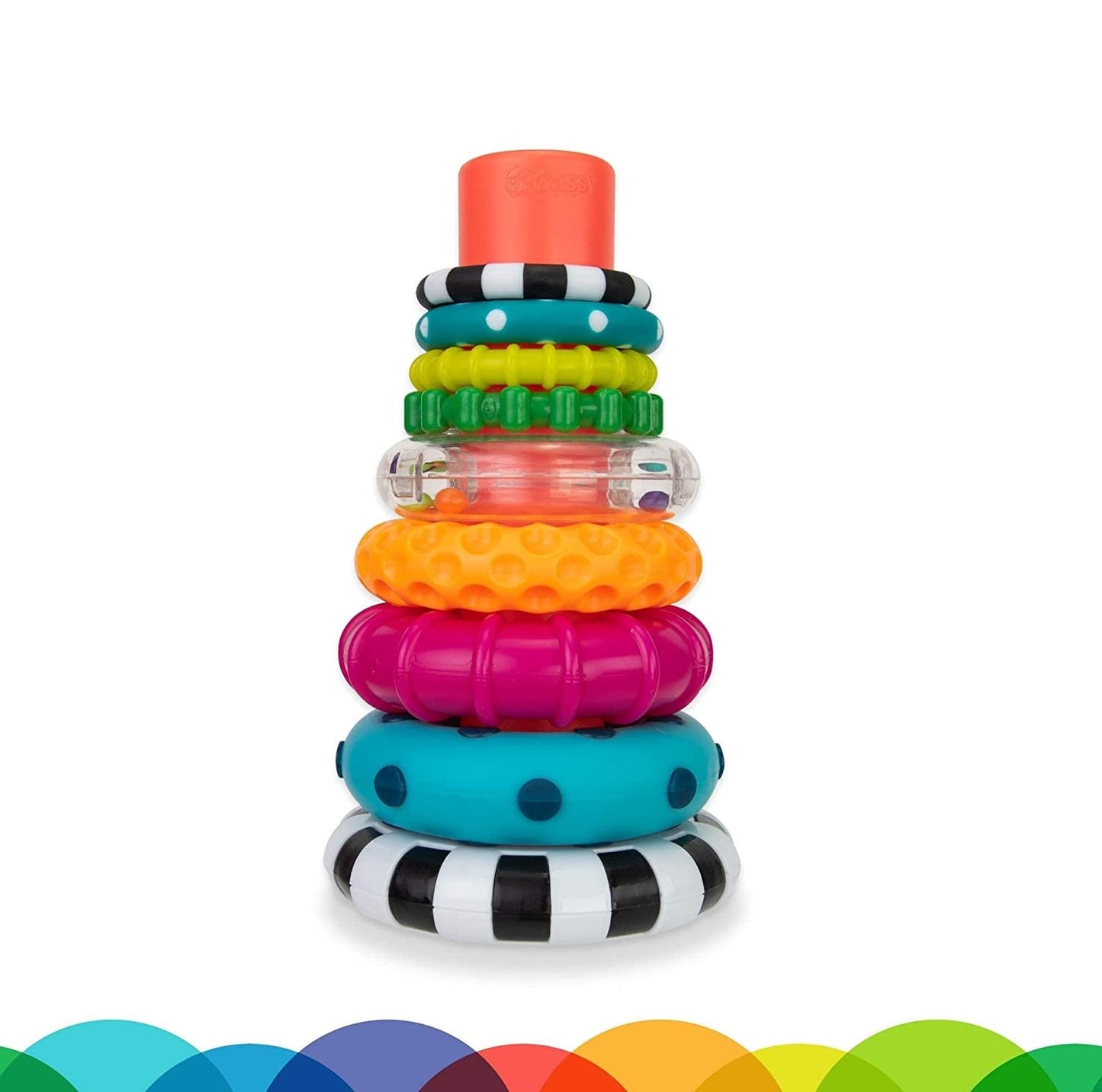 "colorful circle stacking rings: fun and educational toy for ages 6+ months - 9 piece set"