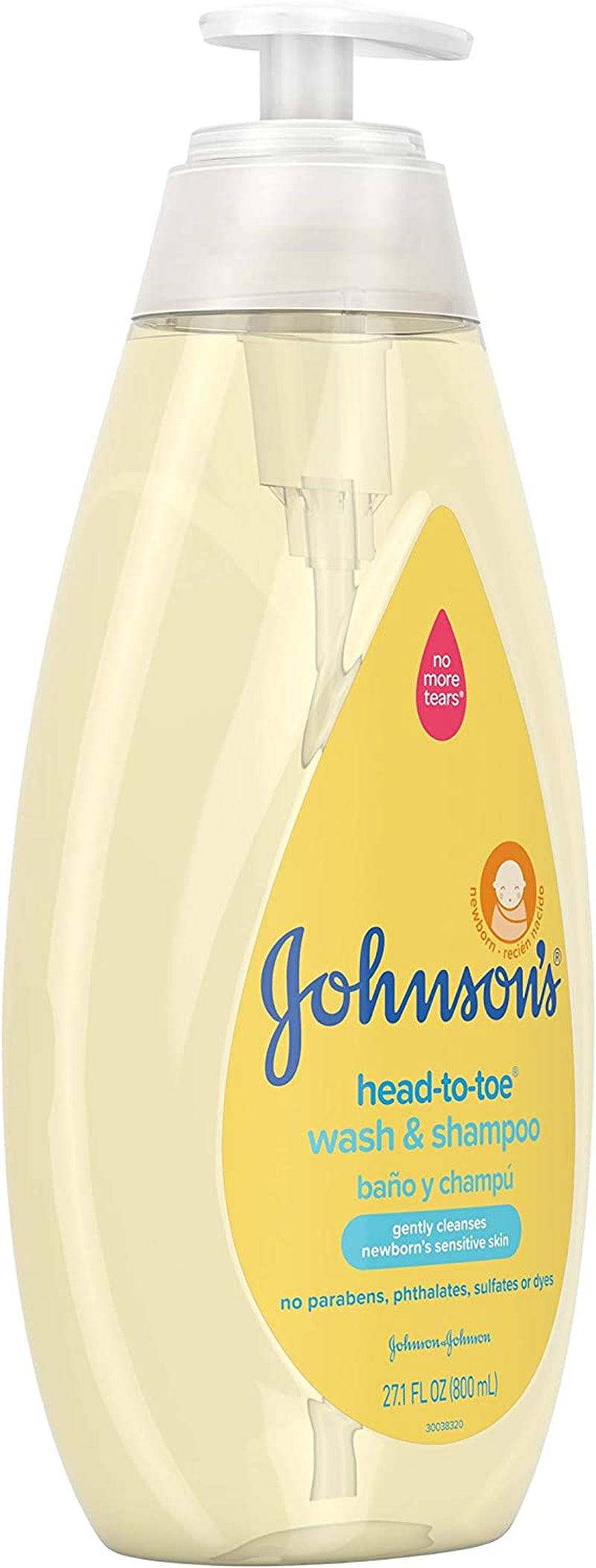 johnson's head-to-toe gentle baby body wash & shampoo, tear-free, sulfate-free & hypoallergenic bath wash & shampoo for baby's sensitive skin & hair, washes away 99.9% of germs 27.1 fl. oz