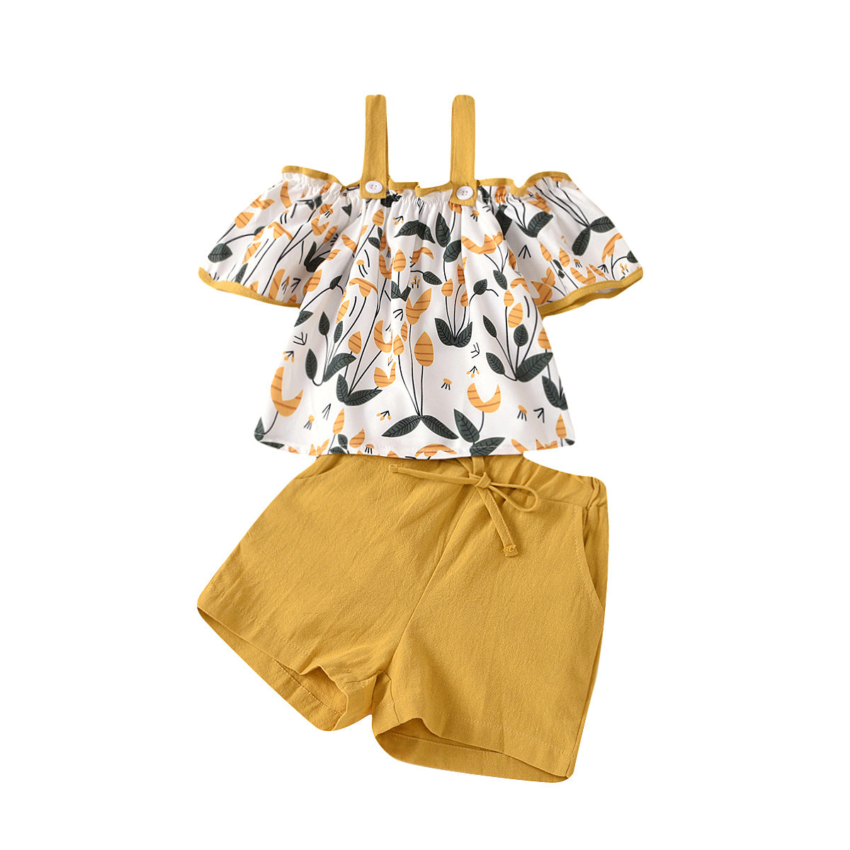 girls floral sling top shorts two-piece suit