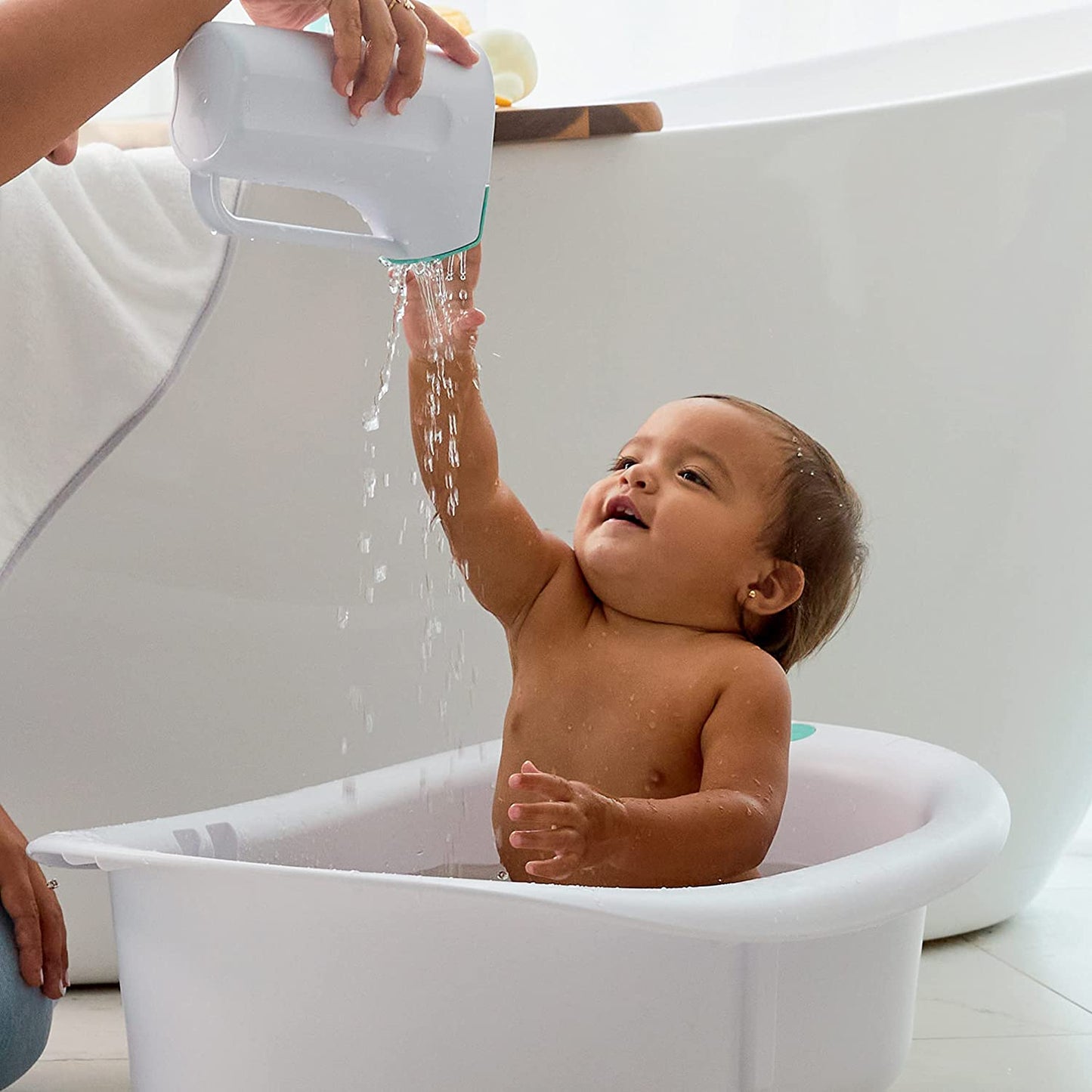 "ultimate bath time rinse cup: control the flow with easy grip handle and removable rain shower!"