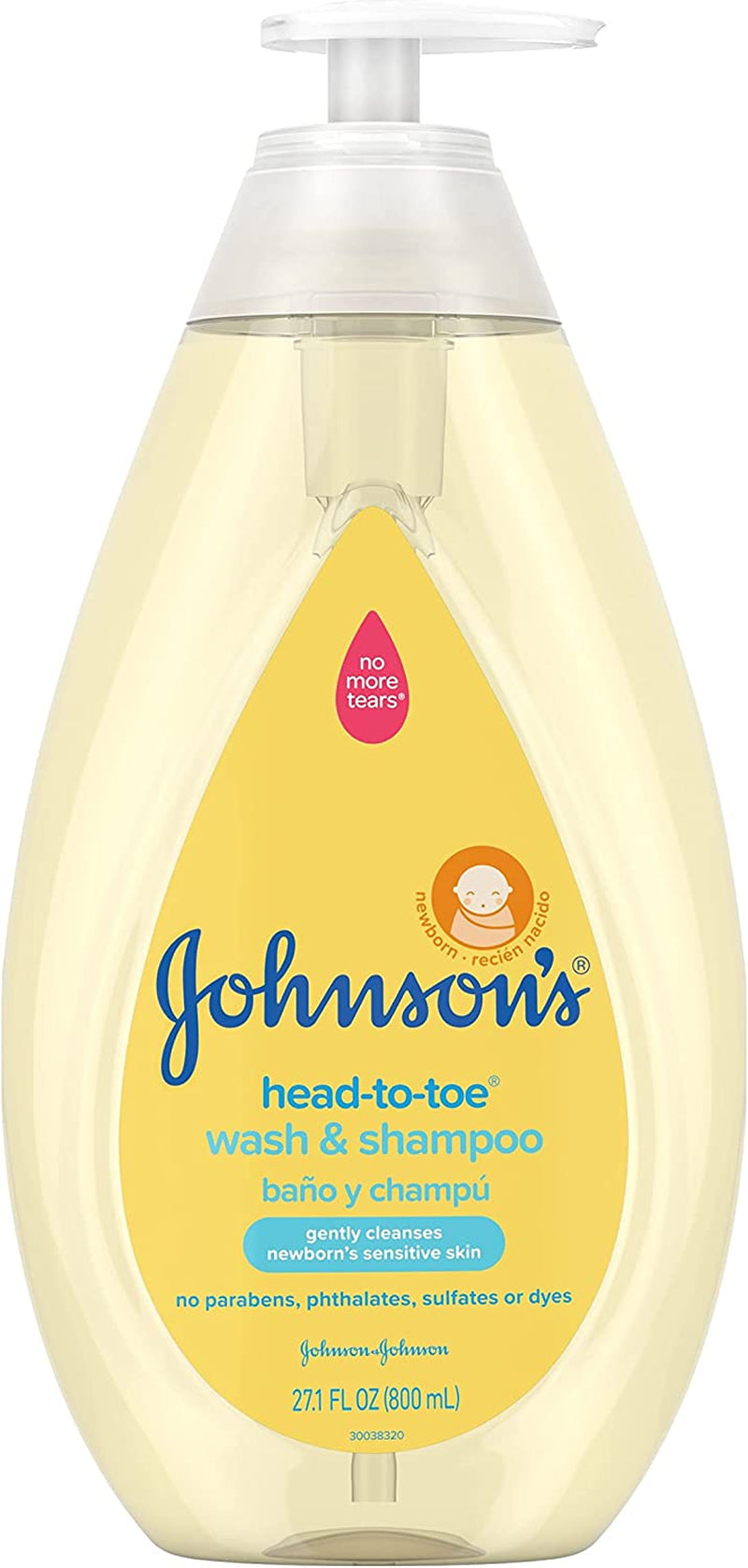 johnson's head-to-toe gentle baby body wash & shampoo, tear-free, sulfate-free & hypoallergenic bath wash & shampoo for baby's sensitive skin & hair, washes away 99.9% of germs 27.1 fl. oz