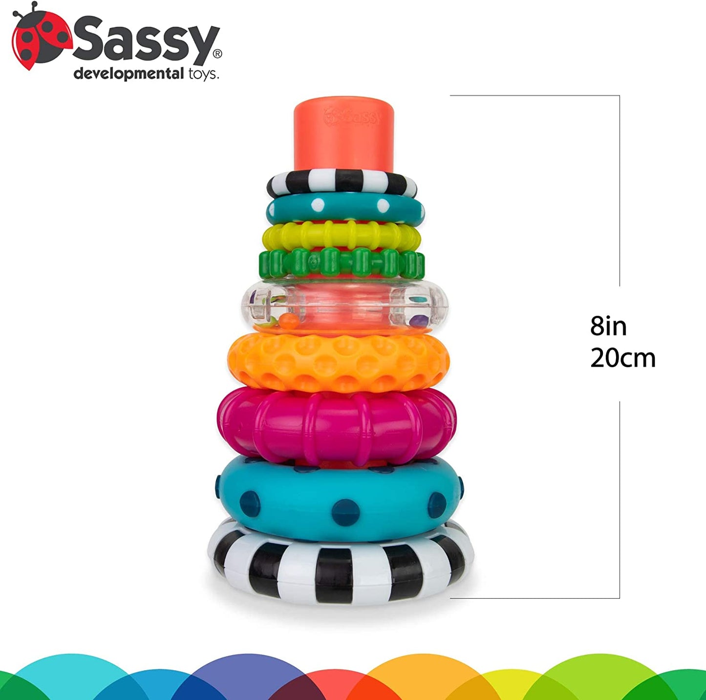 "colorful circle stacking rings: fun and educational toy for ages 6+ months - 9 piece set"