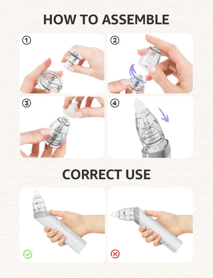 Nasal Aspirator for Baby,Automatic Nose Cleaner with 3 Silicone Tips, Adjustable Suction Level, Music and Light Soothing Function, Safe and Comform